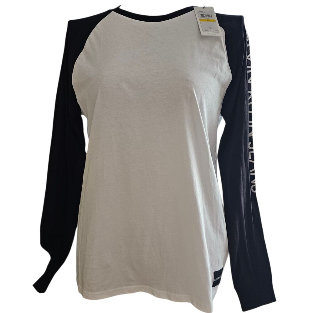 Calvin Klein Arm Logo Long Sleeve T-Shirt Black and White Size M NWT